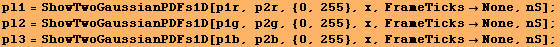 pl1 = ShowTwoGaussianPDFs1D[p1r, p2r, {0, 255}, x, FrameTicksNone, nS] ; pl2 = ShowTwo ... 2754;None, nS] ; pl3 = ShowTwoGaussianPDFs1D[p1b, p2b, {0, 255}, x, FrameTicksNone, nS] ; 