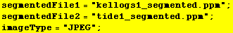 segmentedFile1 = "kellogs1_segmented.ppm" ; segmentedFile2 = "tide1_segmented.ppm" ; imageType = "JPEG" ; 