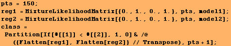 pts = 150 ; RowBox[{RowBox[{reg1,  , =, RowBox[{MixtureLikelihoodMatrix, [, RowBox[{RowBox[{{, ... n[If[#[[1]] < #[[2]], 1, 0] & /@ ({Flatten[reg1], Flatten[reg2]} // Transpose), pts + 1] ; 