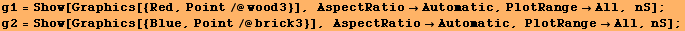 g1 = Show[Graphics[{Red, Point/@wood3}], AspectRatioAutomatic, PlotRangeAll, n ...  = Show[Graphics[{Blue, Point/@brick3}], AspectRatioAutomatic, PlotRangeAll, nS] ;