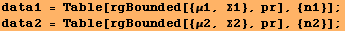 data1 = Table[rgBounded[{μ1, Σ1}, pr], {n1}] ; data2 = Table[rgBounded[{μ2, Σ2}, pr], {n2}] ; 