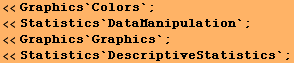 <<Graphics`Colors` ; <<Statistics`DataManipulation` ; <<Graphics`Graphics` ; <<Statistics`DescriptiveStatistics` ; 