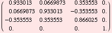 ( 0.9330127018922193`     0.0669872981077807`     0.35355339059327373`    0.`          ... 86`     0.`            0.`                     0.`                     0.`                     1.`