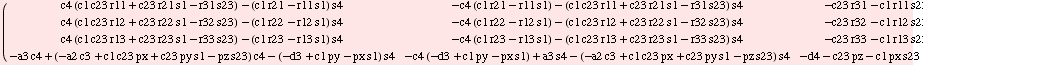 ( c4 (c1 c23 r11 + c23 r21 s1 - r31 s23) - (c1 r21 - r11 s1) s4                      - ...  pz s23) s4   -d4 - c23 pz - c1 px s23 - py s1 s23 + a2 s3                                       1