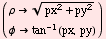 (                       2     2  )           ρ Sqrt[px  + py ]                              -1           ϕ tan  (px, py)