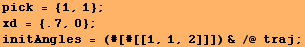 pick = {1, 1} ; xd = {.7, 0} ; initAngles = (#[#[[1, 1, 2]]]) & /@ traj ; 