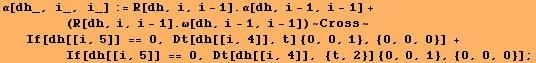 α[dh_, i_, i_] := R[dh, i, i - 1] . α[dh, i - 1, i - 1] + <br />   &n ... p;     If[dh[[i, 5]] == 0, Dt[dh[[i, 4]], {t, 2}] {0, 0, 1}, {0, 0, 0}] ;