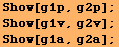 Show[g1p, g2p] ; Show[g1v, g2v] ; Show[g1a, g2a] ; 