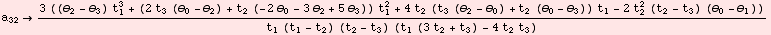 a_32 (3 ((θ_2 - θ_3) t_1^3 + (2 t_3 (θ_0 - θ_2) + t_2 (-2 θ_0 ...  (t_2 - t_3) (θ_0 - θ_1)))/(t_1 (t_1 - t_2) (t_2 - t_3) (t_1 (3 t_2 + t_3) - 4 t_2 t_3))