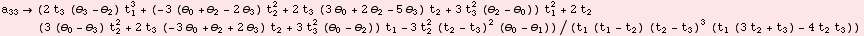 a_33 (2 t_3 (θ_3 - θ_2) t_1^3 + (-3 (θ_0 + θ_2 - 2 θ_3) t_2^2 ... _2 - t_3)^2 (θ_0 - θ_1))/(t_1 (t_1 - t_2) (t_2 - t_3)^3 (t_1 (3 t_2 + t_3) - 4 t_2 t_3))