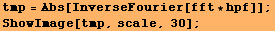 tmp = Abs[InverseFourier[fft * hpf]] ; ShowImage[tmp, scale, 30] ; 